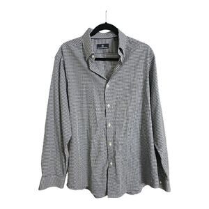 HART SCHAFFER MARX Blue Houndstooth Button Down Shirt - Large‎